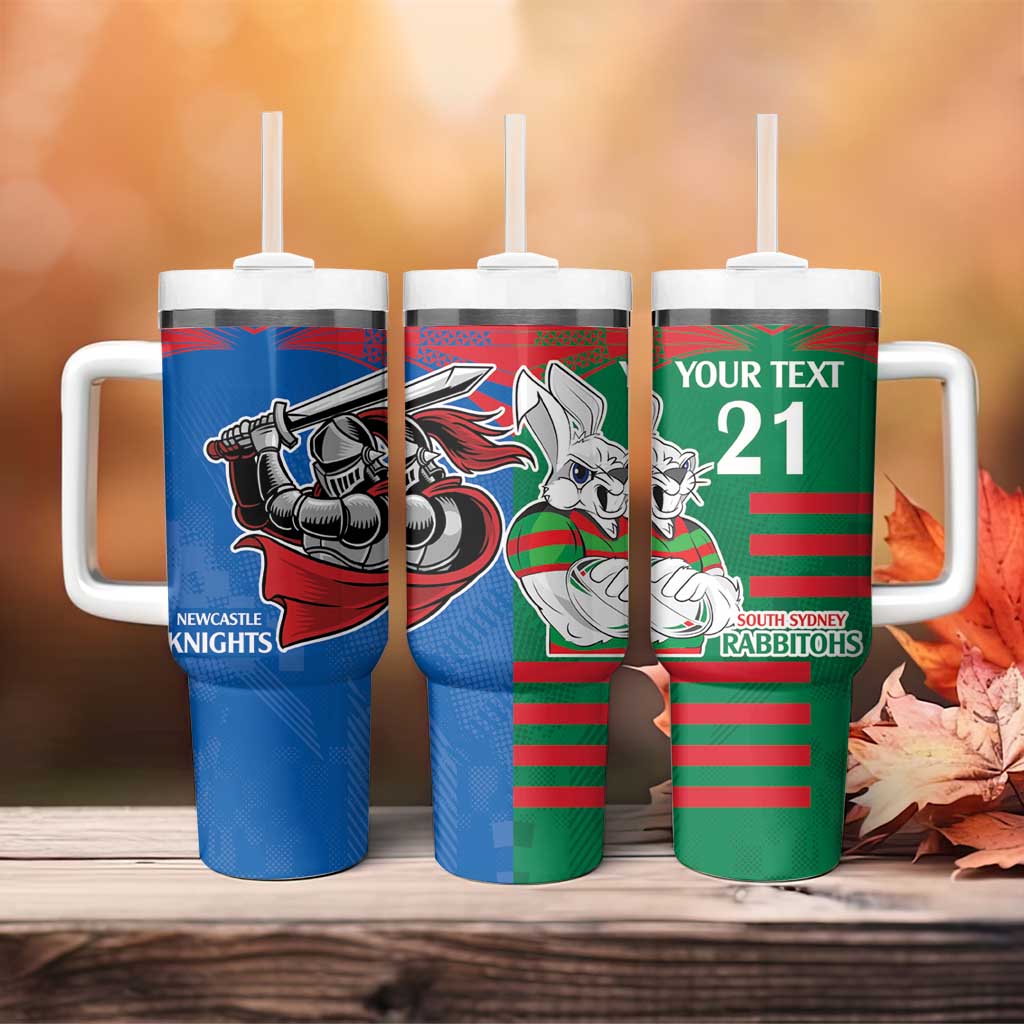 Custom Knights and Rabbitohs Mascot Together Tumbler With Handle
