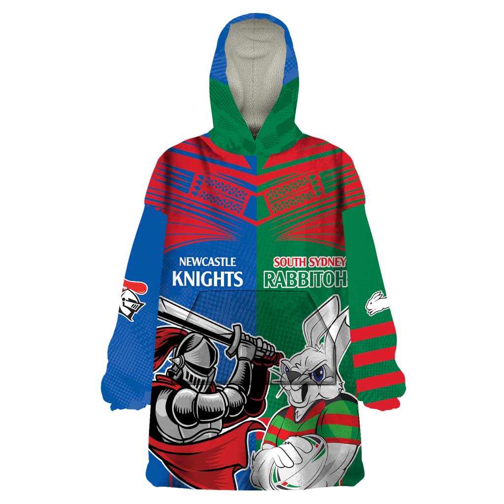 Custom Knights and Rabbitohs Mascot Together Wearable Blanket Hoodie