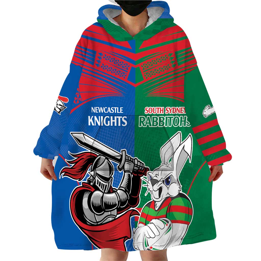 Custom Knights and Rabbitohs Mascot Together Wearable Blanket Hoodie