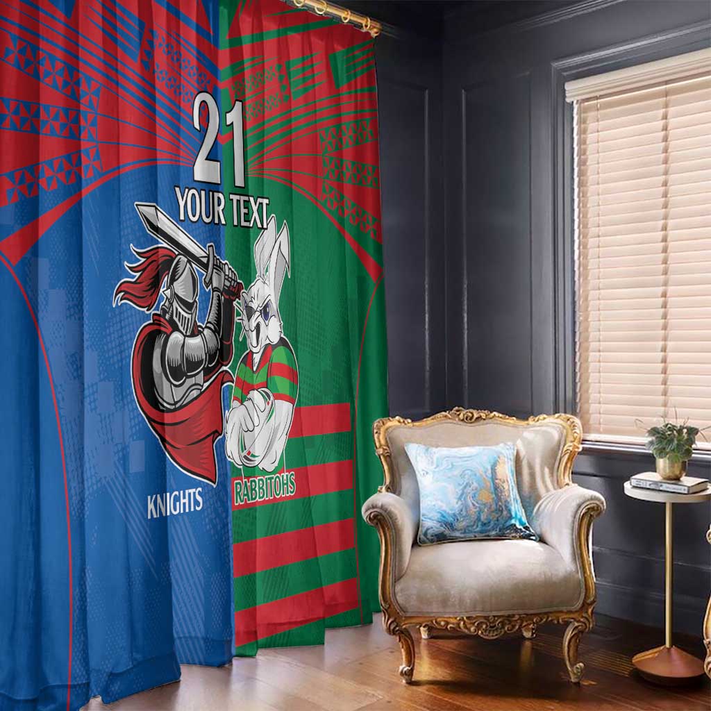 Custom Knights and Rabbitohs Mascot Together Window Curtain