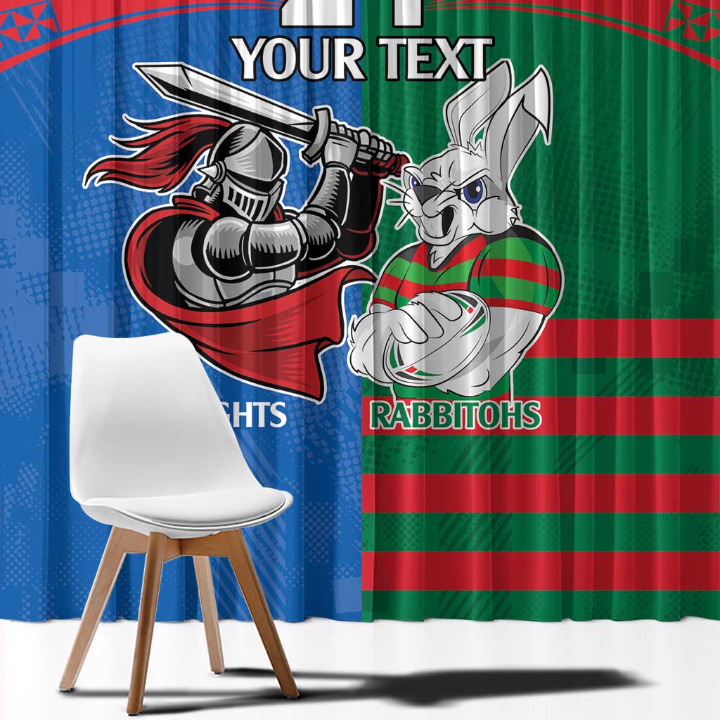 Custom Knights and Rabbitohs Mascot Together Window Curtain