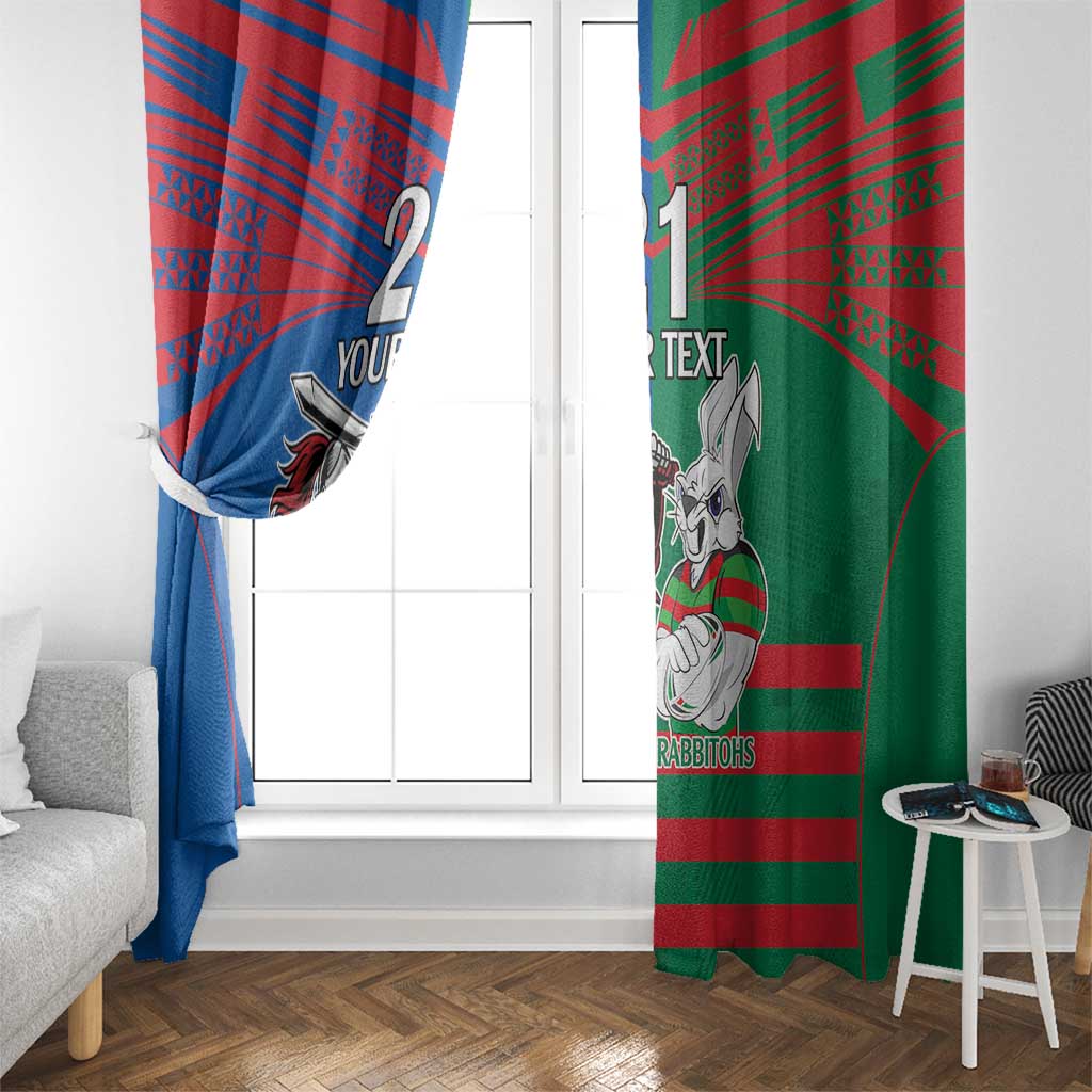 Custom Knights and Rabbitohs Mascot Together Window Curtain