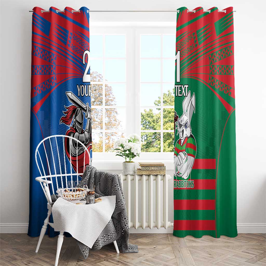 Custom Knights and Rabbitohs Mascot Together Window Curtain