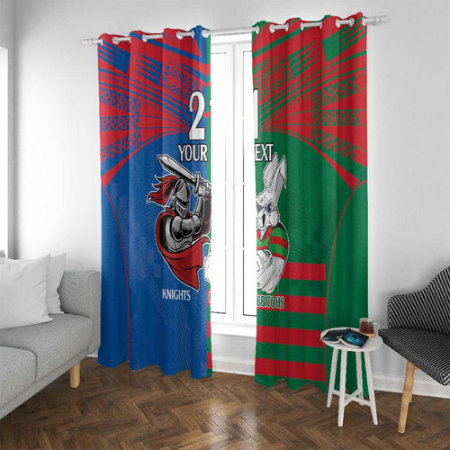 Custom Knights and Rabbitohs Mascot Together Window Curtain