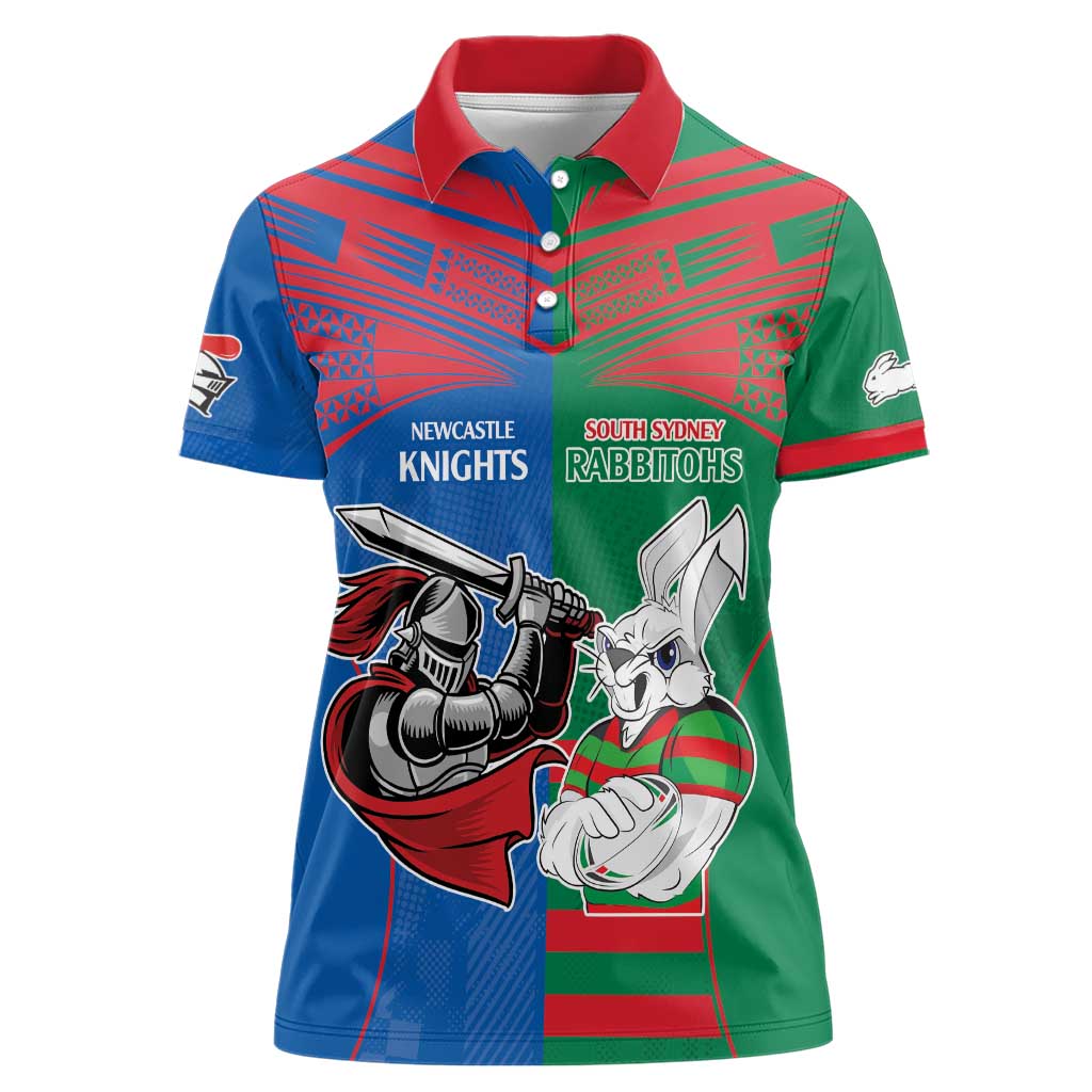 Custom Knights and Rabbitohs Mascot Together Women Polo Shirt