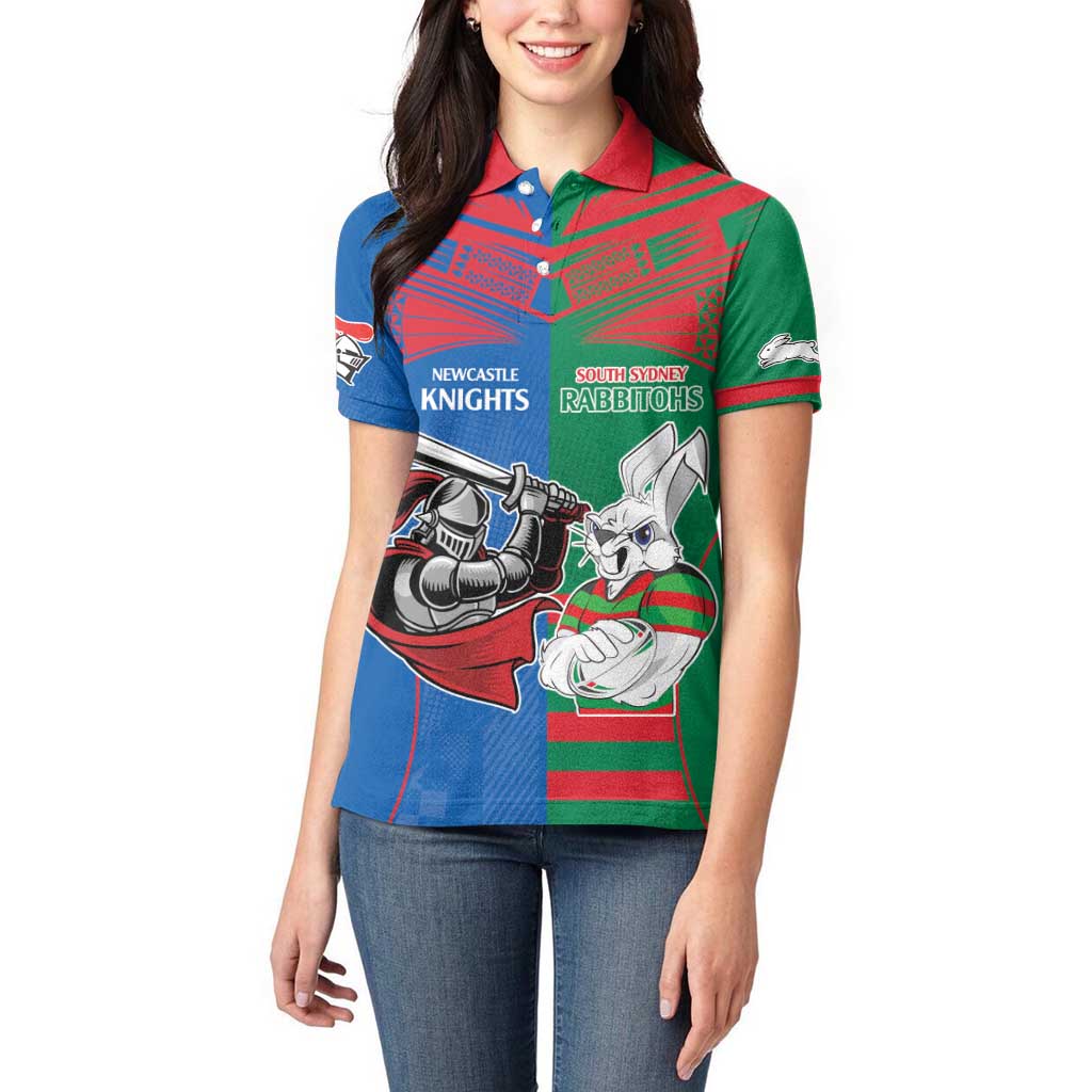 Custom Knights and Rabbitohs Mascot Together Women Polo Shirt