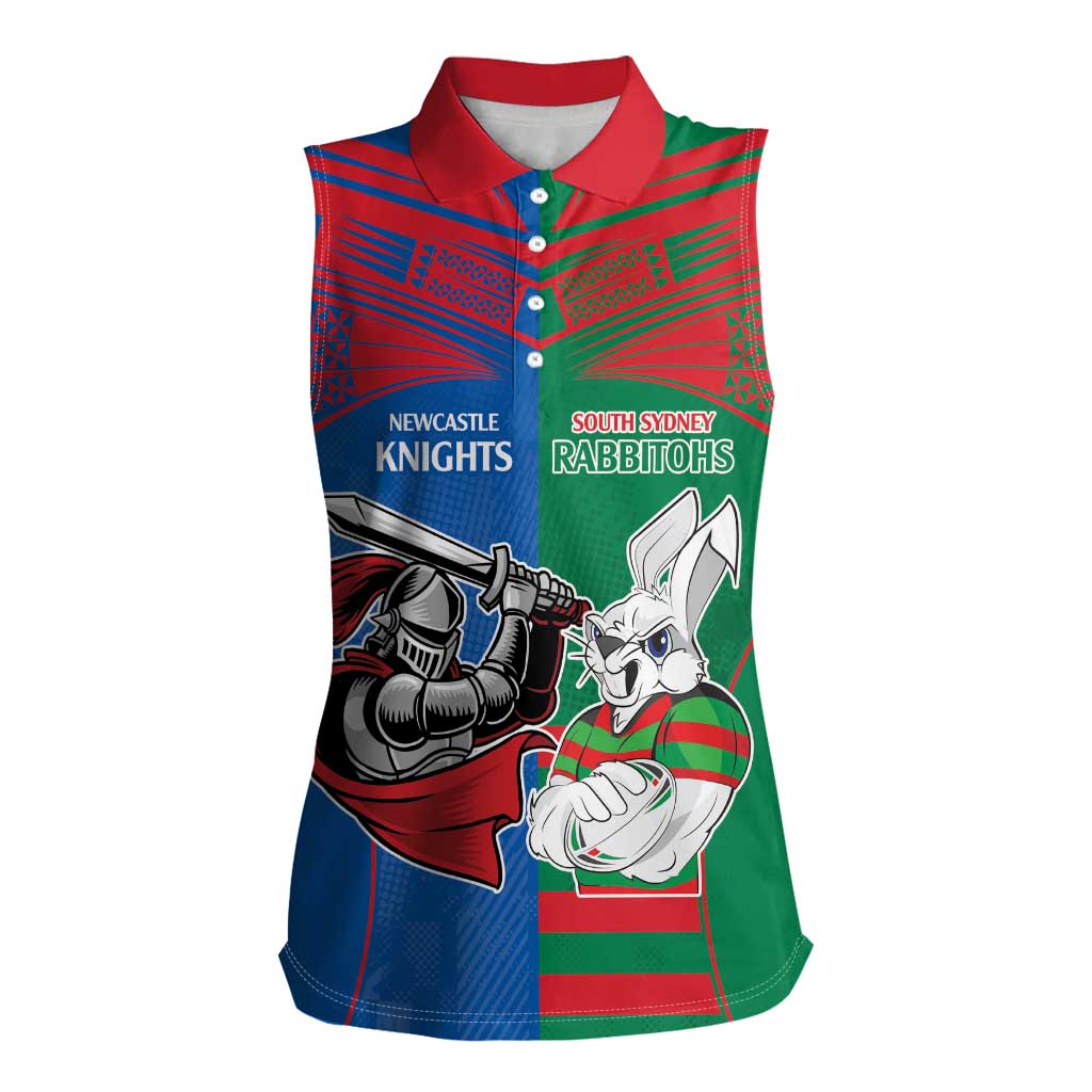 Custom Knights and Rabbitohs Mascot Together Women Sleeveless Polo Shirt