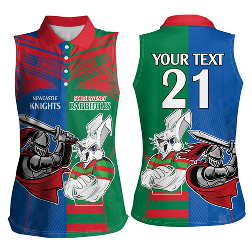 Custom Knights and Rabbitohs Mascot Together Women Sleeveless Polo Shirt