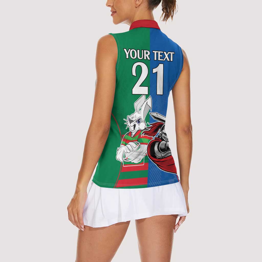 Custom Knights and Rabbitohs Mascot Together Women Sleeveless Polo Shirt