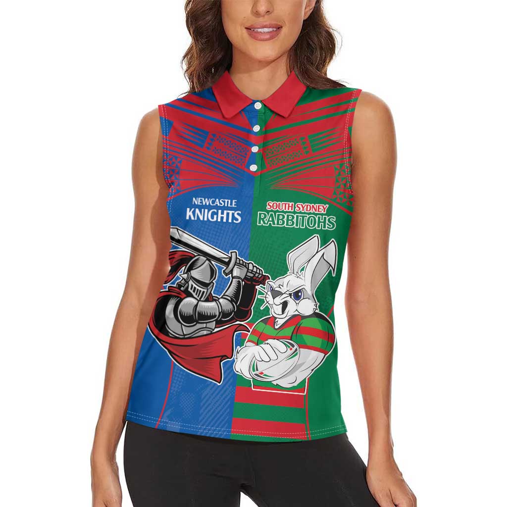 Custom Knights and Rabbitohs Mascot Together Women Sleeveless Polo Shirt