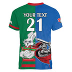Custom Knights and Rabbitohs Mascot Together Women V-Neck T-Shirt
