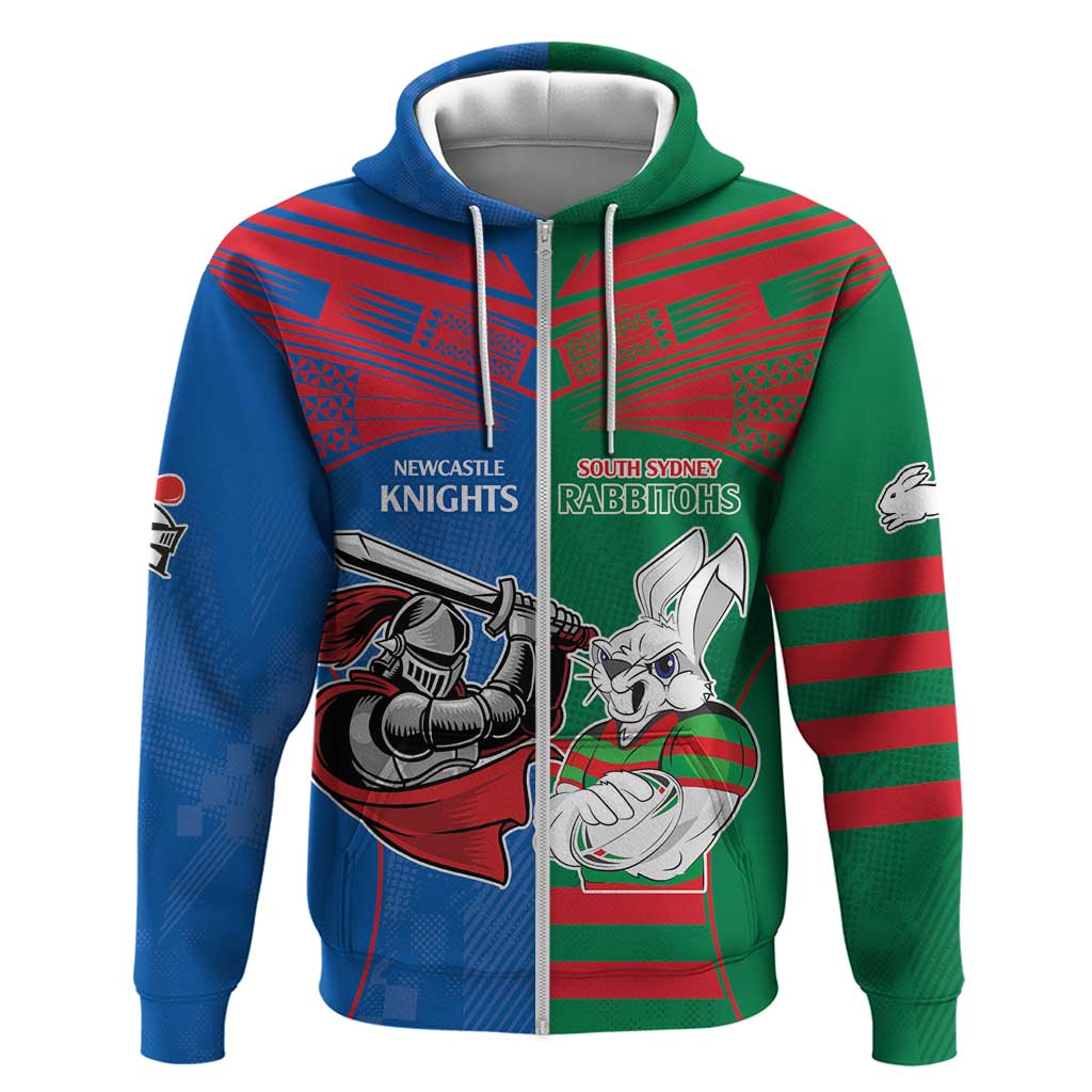 Custom Knights and Rabbitohs Mascot Together Zip Hoodie