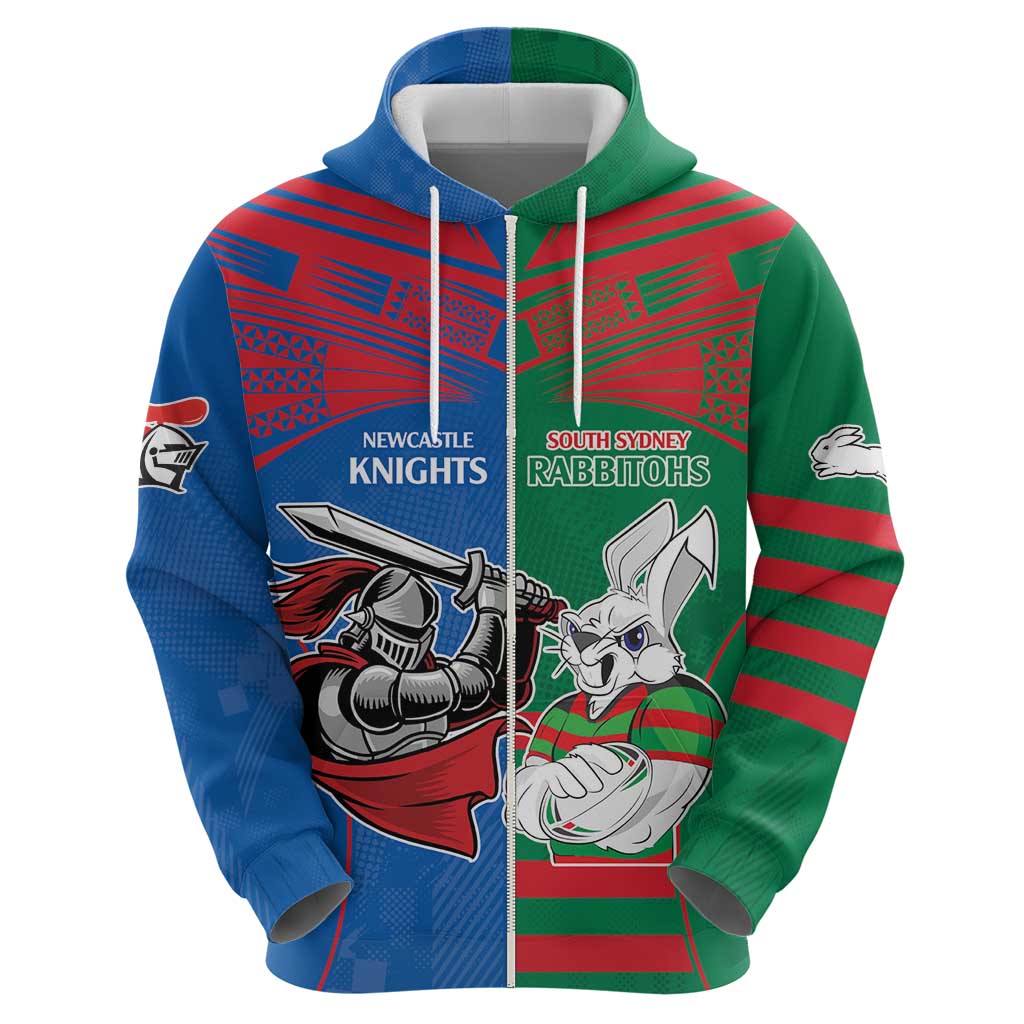 Custom Knights and Rabbitohs Mascot Together Zip Hoodie