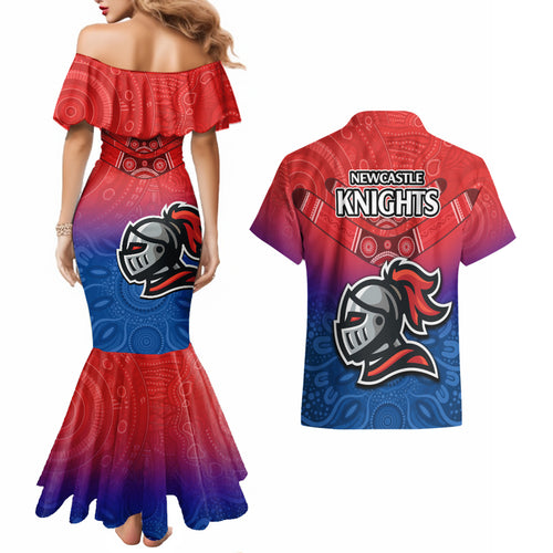 knights-permier-2023-couples-matching-mermaid-dress-and-hawaiian-shirt-nrl-mascot-with-aboriginal