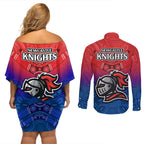 knights-permier-2023-couples-matching-off-shoulder-short-dress-and-long-sleeve-button-shirts-nrl-mascot-with-aboriginal