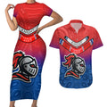 knights-permier-2023-couples-matching-short-sleeve-bodycon-dress-and-hawaiian-shirt-nrl-mascot-with-aboriginal