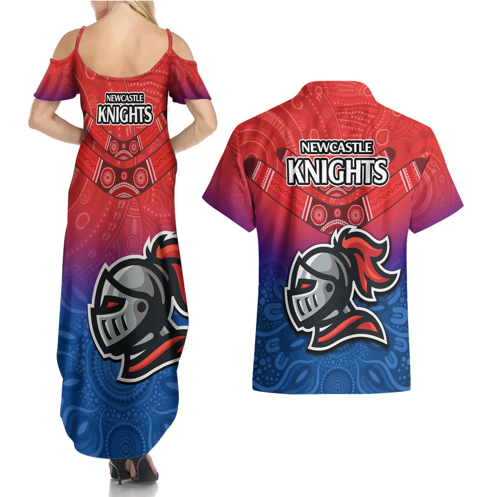 knights-permier-2023-couples-matching-summer-maxi-dress-and-hawaiian-shirt-nrl-mascot-with-aboriginal