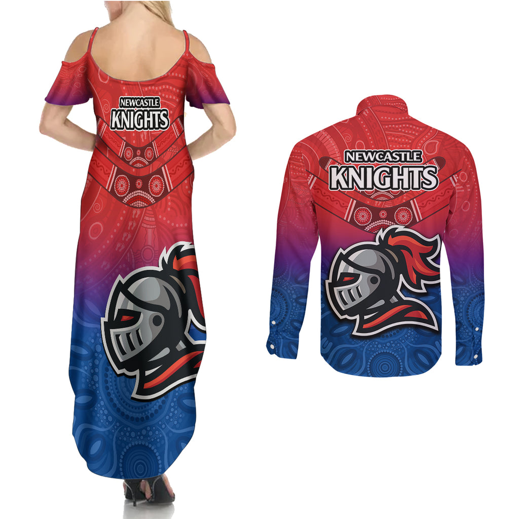 knights-permier-2023-couples-matching-summer-maxi-dress-and-long-sleeve-button-shirts-nrl-mascot-with-aboriginal