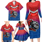 knights-permier-2023-family-matching-long-sleeve-bodycon-dress-and-hawaiian-shirt-nrl-mascot-with-aboriginal