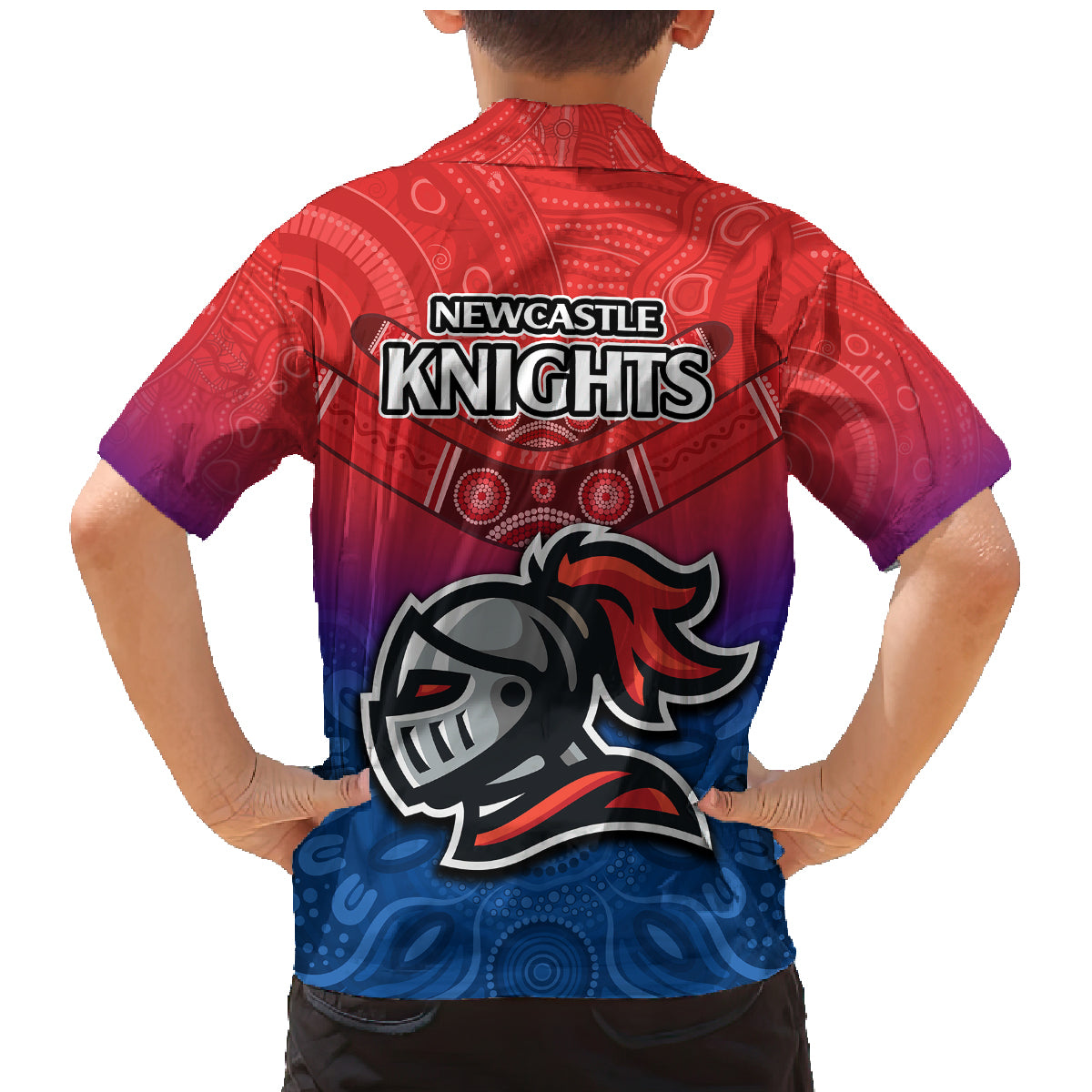knights-permier-2023-family-matching-mermaid-dress-and-hawaiian-shirt-nrl-mascot-with-aboriginal