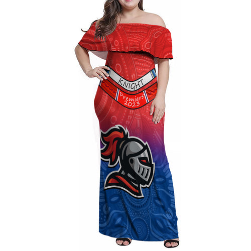 knights-permier-2023-family-matching-off-shoulder-maxi-dress-and-hawaiian-shirt-nrl-mascot-with-aboriginal