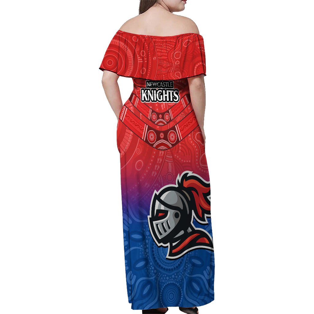 knights-permier-2023-family-matching-off-shoulder-maxi-dress-and-hawaiian-shirt-nrl-mascot-with-aboriginal