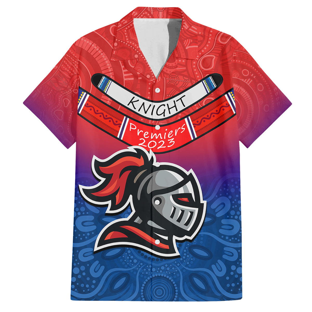 knights-permier-2023-family-matching-off-shoulder-short-dress-and-hawaiian-shirt-nrl-mascot-with-aboriginal