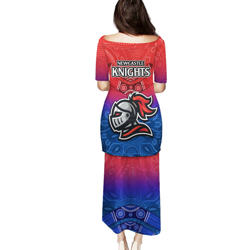 knights-permier-2023-family-matching-puletasi-dress-and-hawaiian-shirt-nrl-mascot-with-aboriginal