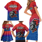 knights-permier-2023-family-matching-short-sleeve-bodycon-dress-and-hawaiian-shirt-nrl-mascot-with-aboriginal
