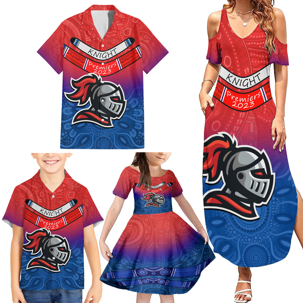 knights-permier-2023-family-matching-summer-maxi-dress-and-hawaiian-shirt-nrl-mascot-with-aboriginal