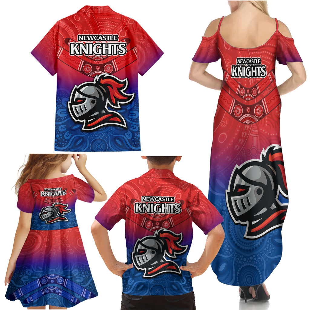 knights-permier-2023-family-matching-summer-maxi-dress-and-hawaiian-shirt-nrl-mascot-with-aboriginal