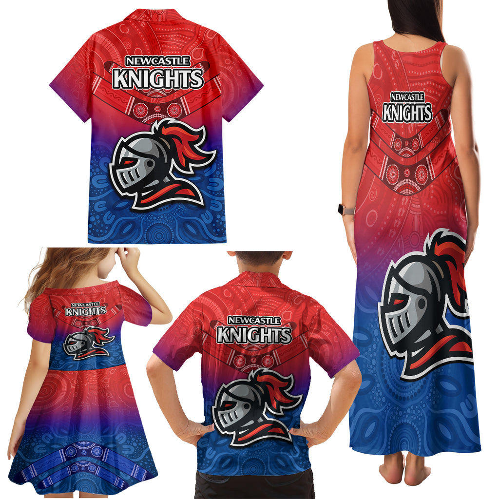 knights-permier-2023-family-matching-tank-maxi-dress-and-hawaiian-shirt-nrl-mascot-with-aboriginal