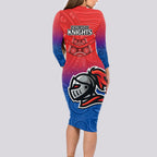 knights-permier-2023-long-sleeve-bodycon-dress-nrl-mascot-with-aboriginal