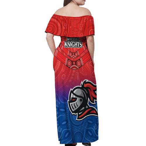 knights-permier-2023-off-shoulder-maxi-dress-nrl-mascot-with-aboriginal