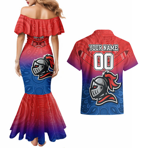 custom-knights-permier-2023-couples-matching-mermaid-dress-and-hawaiian-shirt-nrl-mascot-with-aboriginal
