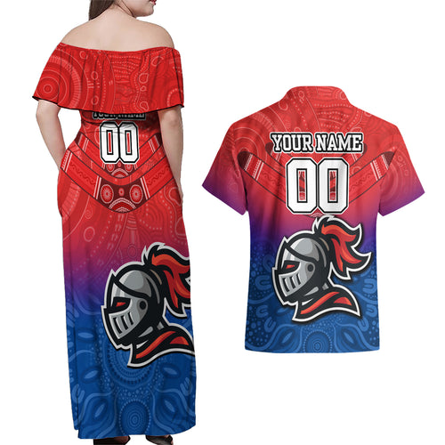 custom-knights-permier-2023-couples-matching-off-shoulder-maxi-dress-and-hawaiian-shirt-nrl-mascot-with-aboriginal