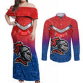 custom-knights-permier-2023-couples-matching-off-shoulder-maxi-dress-and-long-sleeve-button-shirts-nrl-mascot-with-aboriginal