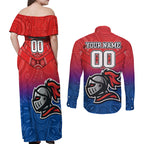 custom-knights-permier-2023-couples-matching-off-shoulder-maxi-dress-and-long-sleeve-button-shirts-nrl-mascot-with-aboriginal