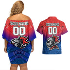 custom-knights-permier-2023-couples-matching-off-shoulder-short-dress-and-hawaiian-shirt-nrl-mascot-with-aboriginal