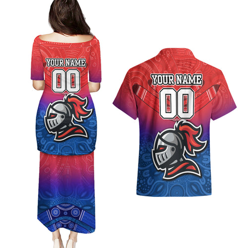 custom-knights-permier-2023-couples-matching-puletasi-dress-and-hawaiian-shirt-nrl-mascot-with-aboriginal