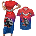 custom-knights-permier-2023-couples-matching-short-sleeve-bodycon-dress-and-hawaiian-shirt-nrl-mascot-with-aboriginal