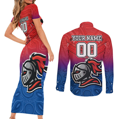 custom-knights-permier-2023-couples-matching-short-sleeve-bodycon-dress-and-long-sleeve-button-shirts-nrl-mascot-with-aboriginal