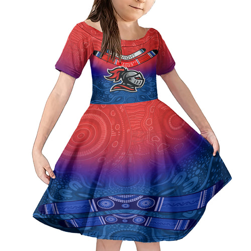custom-knights-permier-2023-kid-short-sleeve-dress-nrl-mascot-with-aboriginal