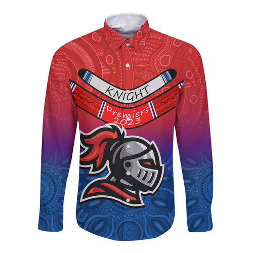 custom-knights-permier-2023-long-sleeve-button-shirt-nrl-mascot-with-aboriginal