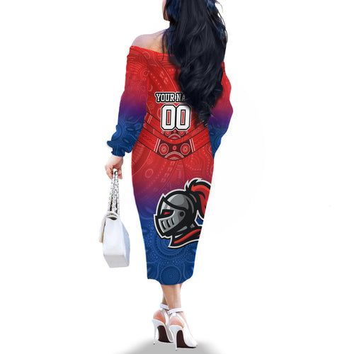custom-knights-permier-2023-off-the-shoulder-long-sleeve-dress-nrl-mascot-with-aboriginal