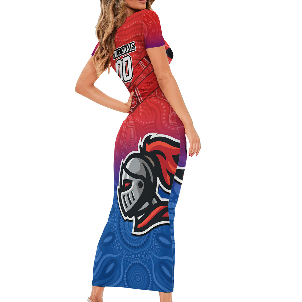 custom-knights-permier-2023-short-sleeve-bodycon-dress-nrl-mascot-with-aboriginal
