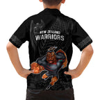 warriors-permier-2023-family-matching-off-shoulder-short-dress-and-hawaiian-shirt-the-wahs-mascot-with-maori-tattoo