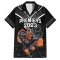 warriors-permier-2023-family-matching-off-shoulder-short-dress-and-hawaiian-shirt-the-wahs-mascot-with-maori-tattoo