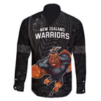 warriors-permier-2023-family-matching-off-shoulder-short-dress-and-hawaiian-shirt-the-wahs-mascot-with-maori-tattoo