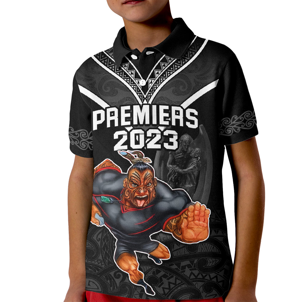 warriors-permier-2023-kid-polo-shirt-the-wahs-mascot-with-maori-tattoo